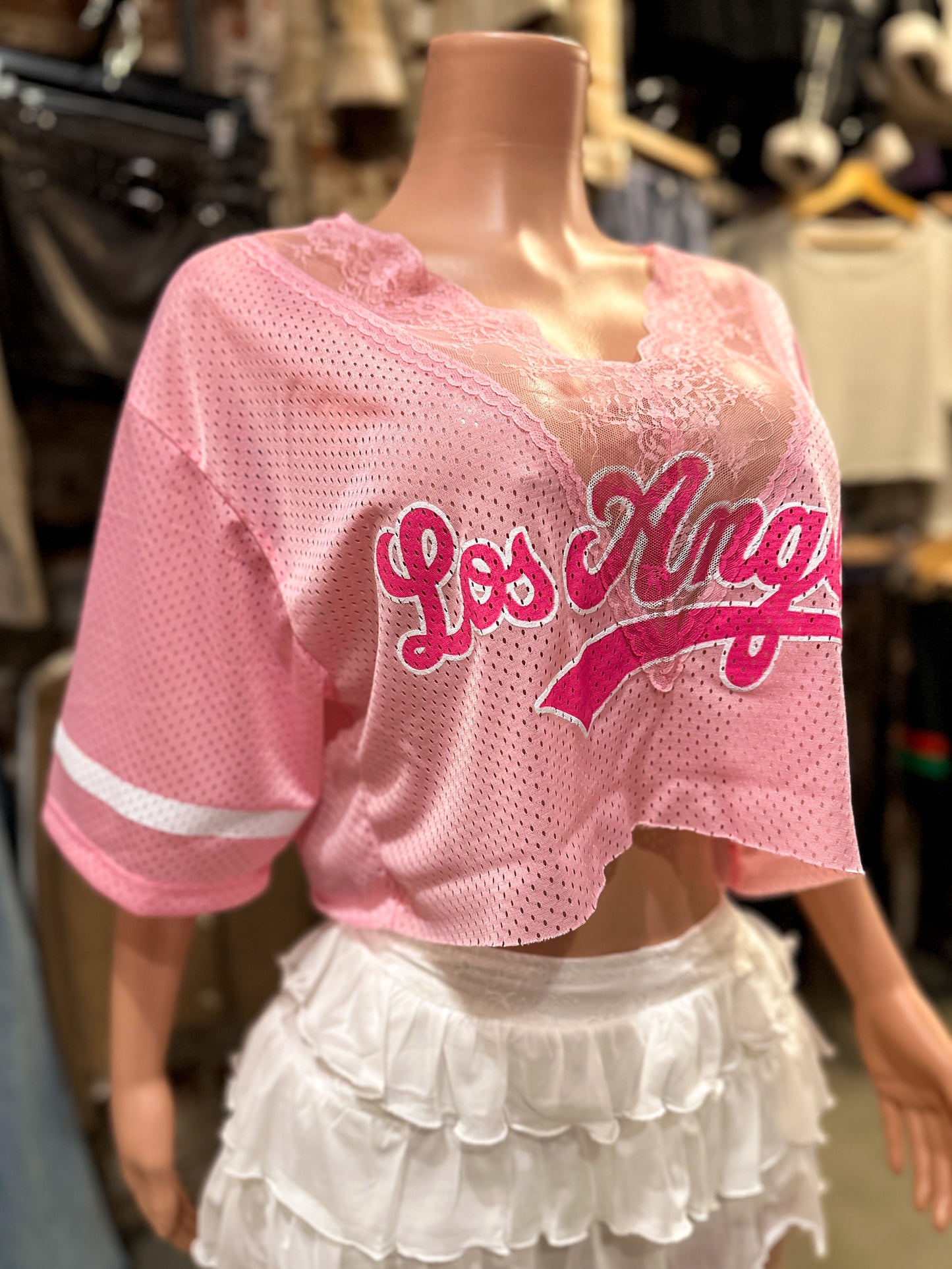 Los Angeles Pink Lace Crop Jersey