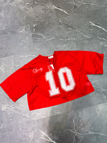 Red Lace Crop Jersey
