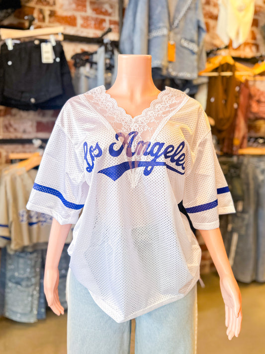 White/Blue Lace Jersey
