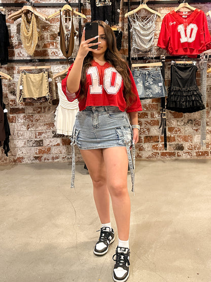 Red Lace Crop Jersey