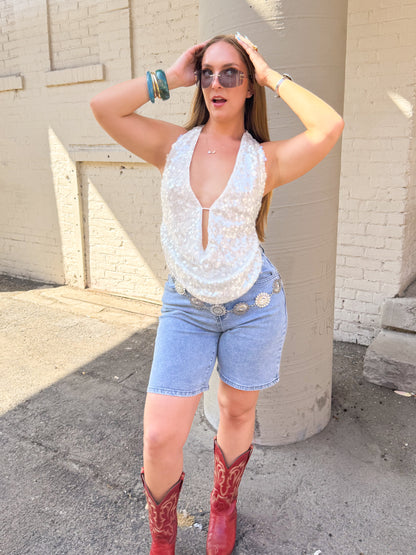 White Sequin Top