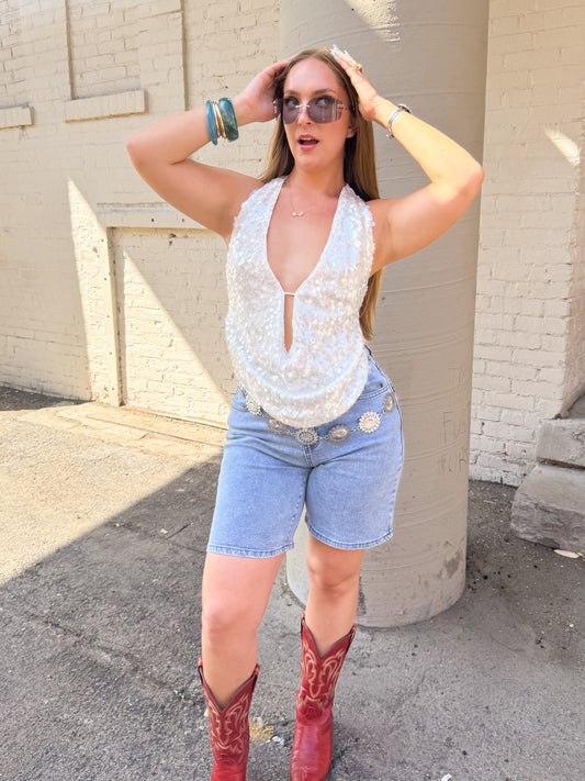 White Sequin Top