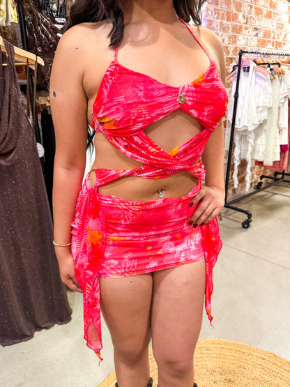 Pink Tie Abstract Dress