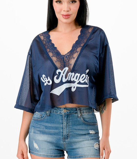 LA Navy Lace Crop Jersey