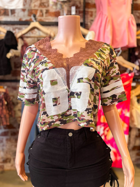 Crop Camo Lace Jersey