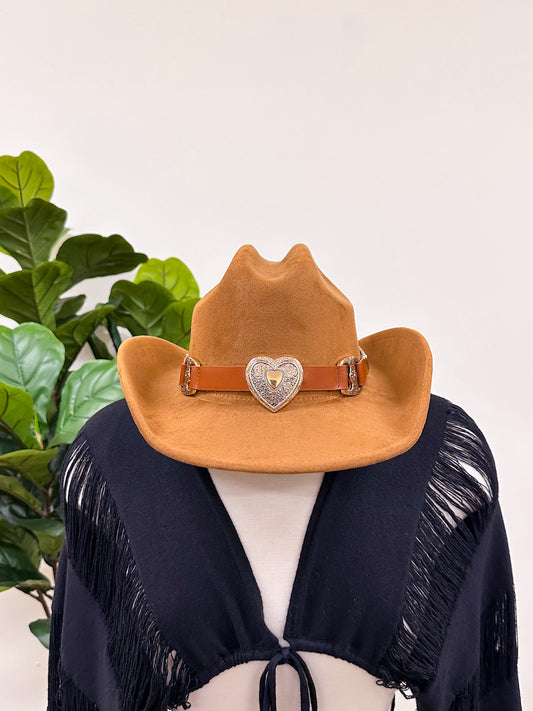 Belted Heart Cowgirl Hat (Brown & White)