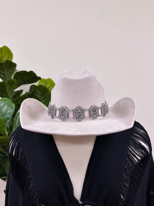 Silver Belted Cowgirl Hat (Black & Grey)