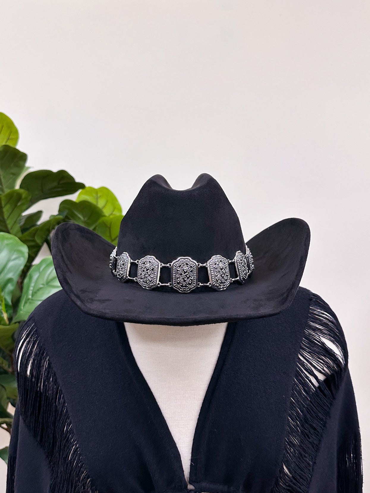 Silver Belted Cowgirl Hat (Black & Grey)