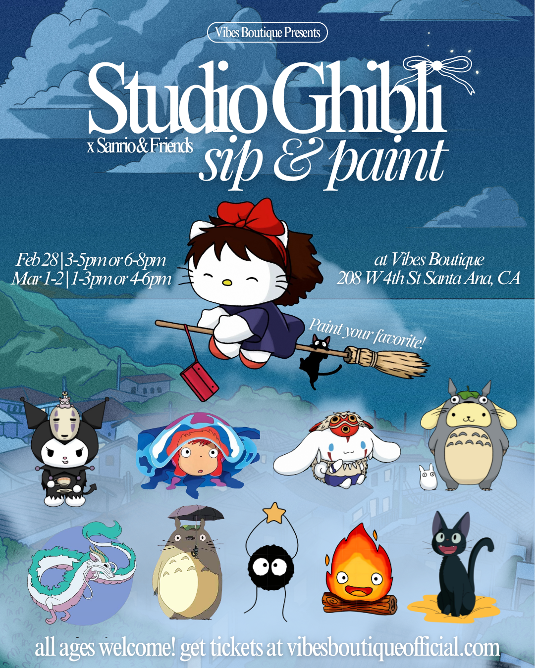 Studio Ghibli & Sanrio Sip & Paint (Feb 28, Mar 1-2)